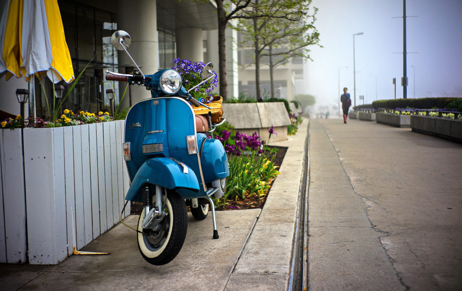 Gloomy Morning in Chicago. Stella, scooter, chicago, morning