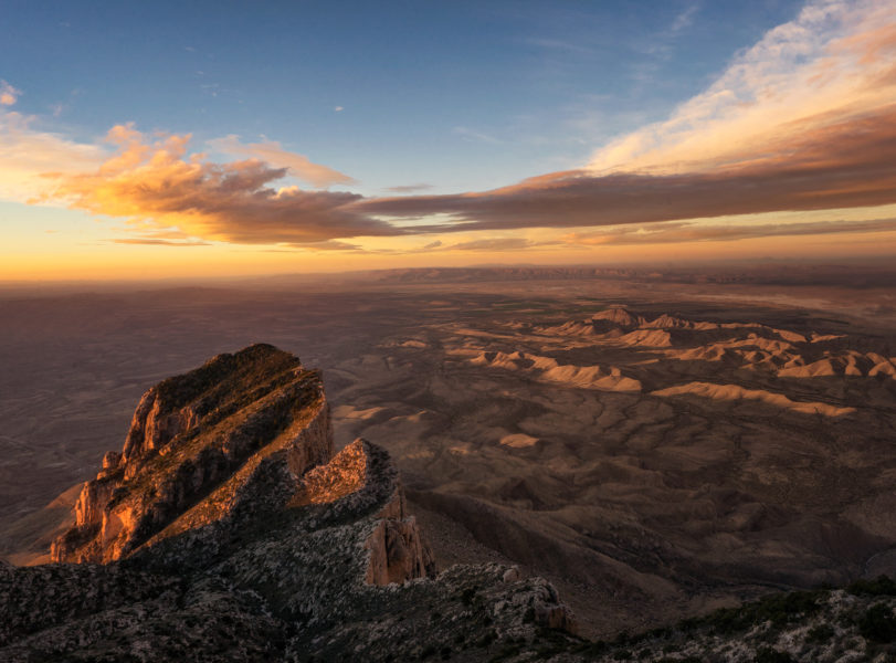 Sunrise from Guadalupe Peak, the highest natural point in Texas, with an elevation of 8,751 feet above sea level. The hike up was fairly rough as it was a 3250ft ascent over a 4 mile distance. The hike up at 3am took about 1.75 hours and I was greeted by the setting Milky Way and Rising sun. It was very windy at the top and the views of the surrounding landscape were very surreal. Guadalupe Peak guadalupe mountains national park sunrise morning